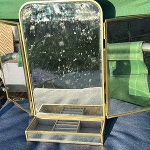 Gold Tri-Fold Vanity Mirror with Jewelry Organizer